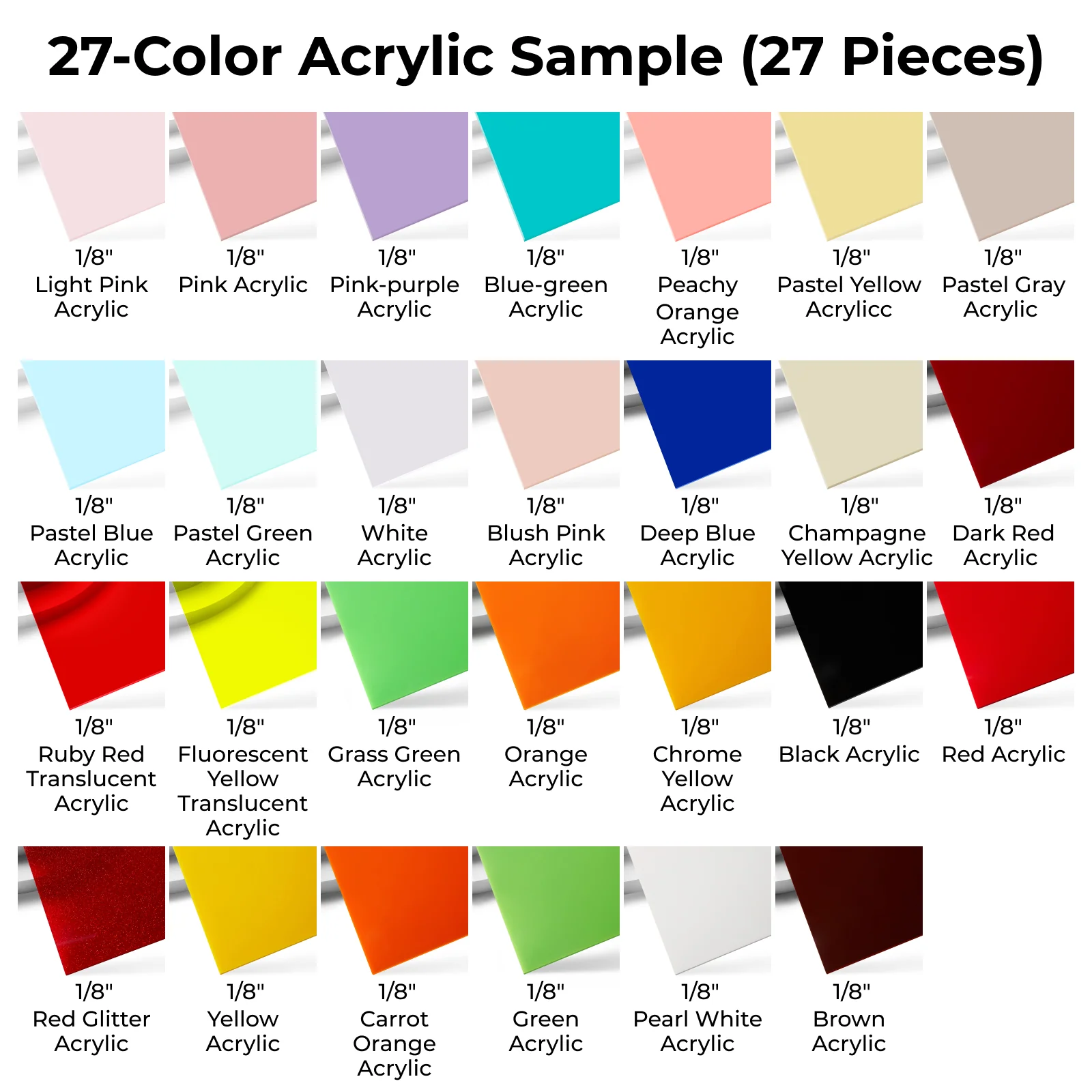1/8" Colored Acrylic Sample Set (27pcs) - Image 4