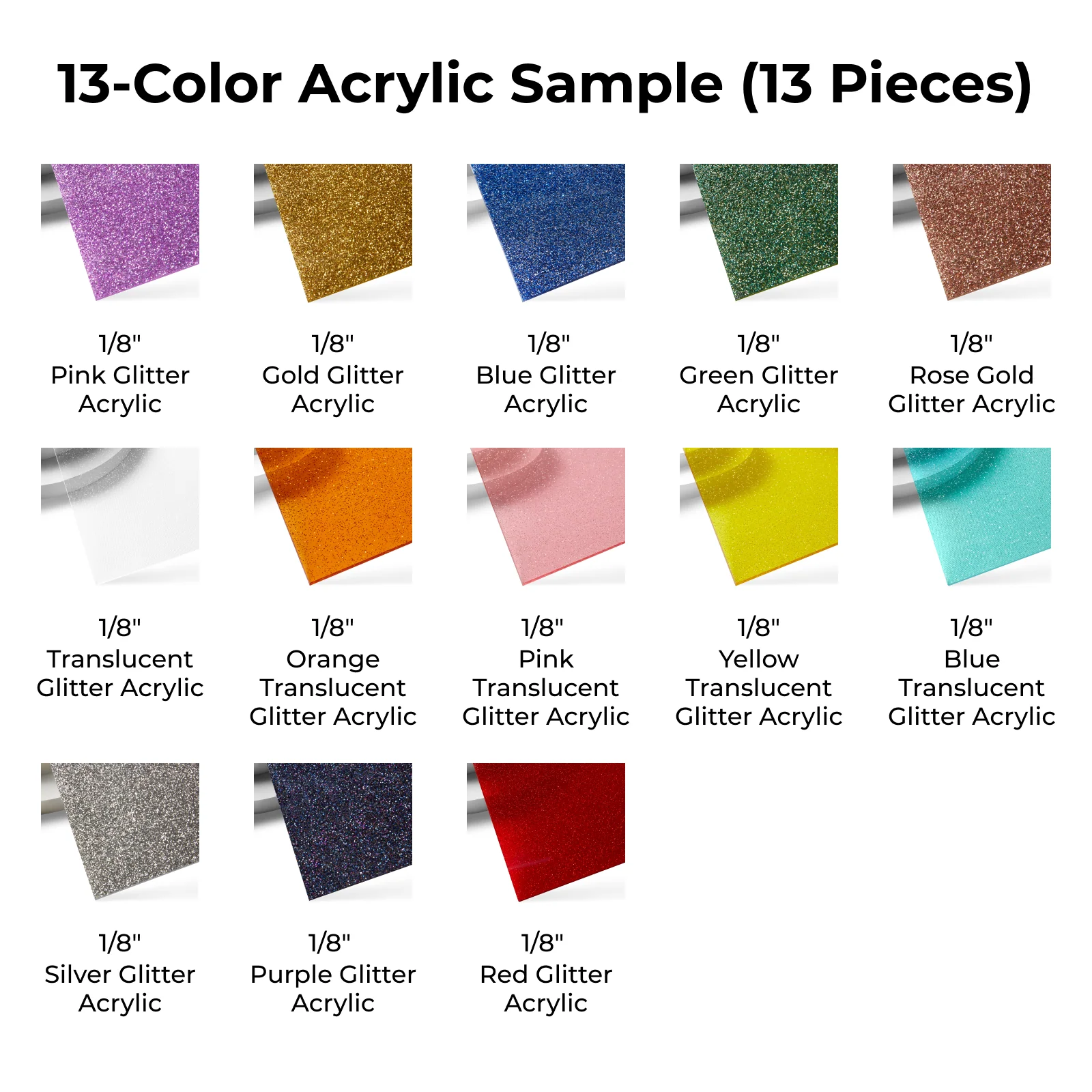 1/8" Glitter Acrylic Sample Set (13pcs) - Image 4