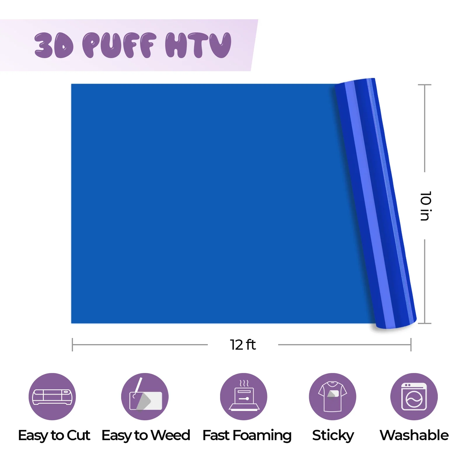 10" x 12Ft Navy Puff Vinyl Heat Transfer 3D - Image 3