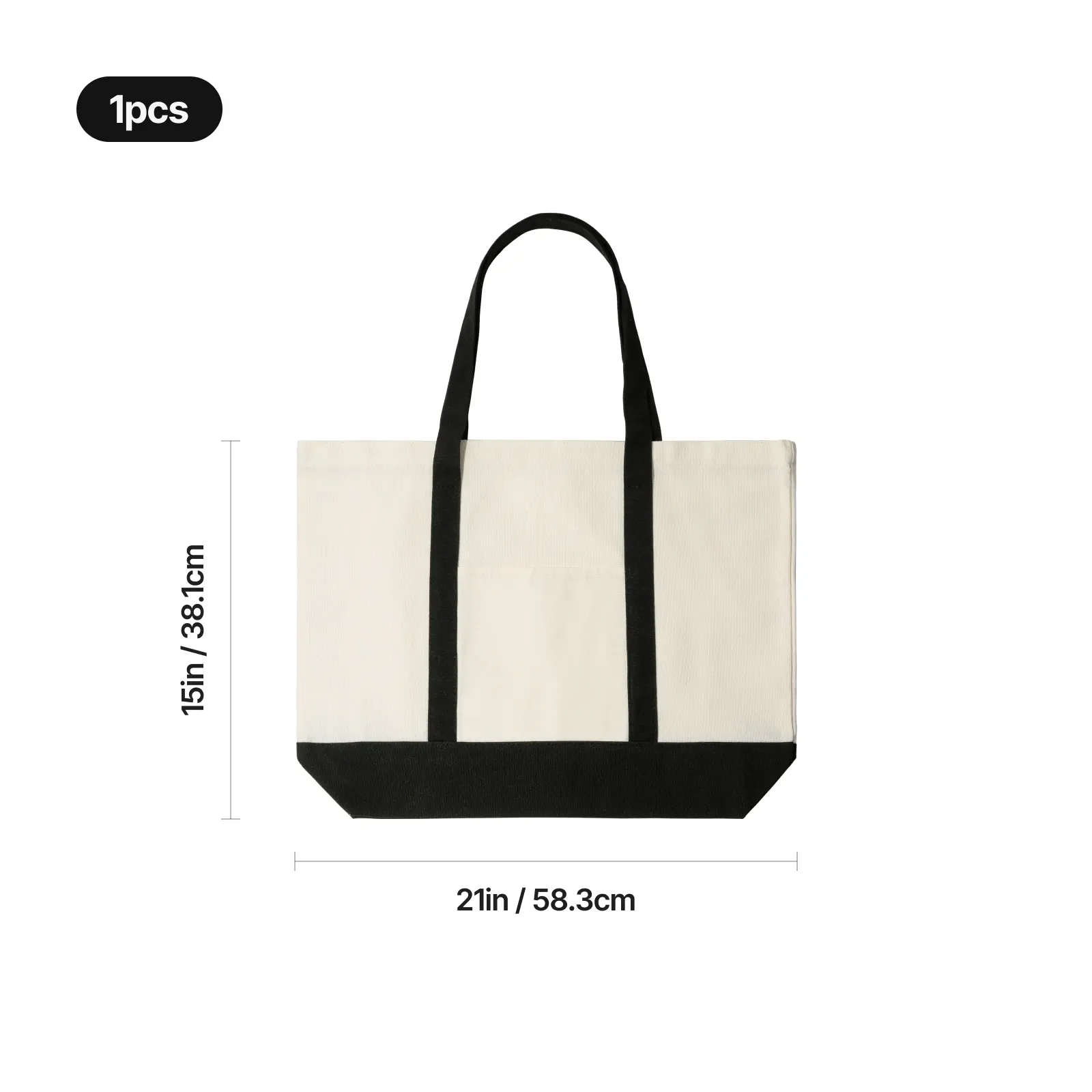 Black Canvas Tote Bag with an External Pocket (1pcs) - Image 3