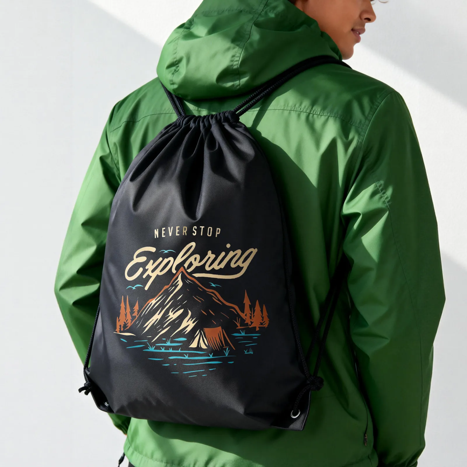 Black Drawstring Bag (1pcs) - Image 2