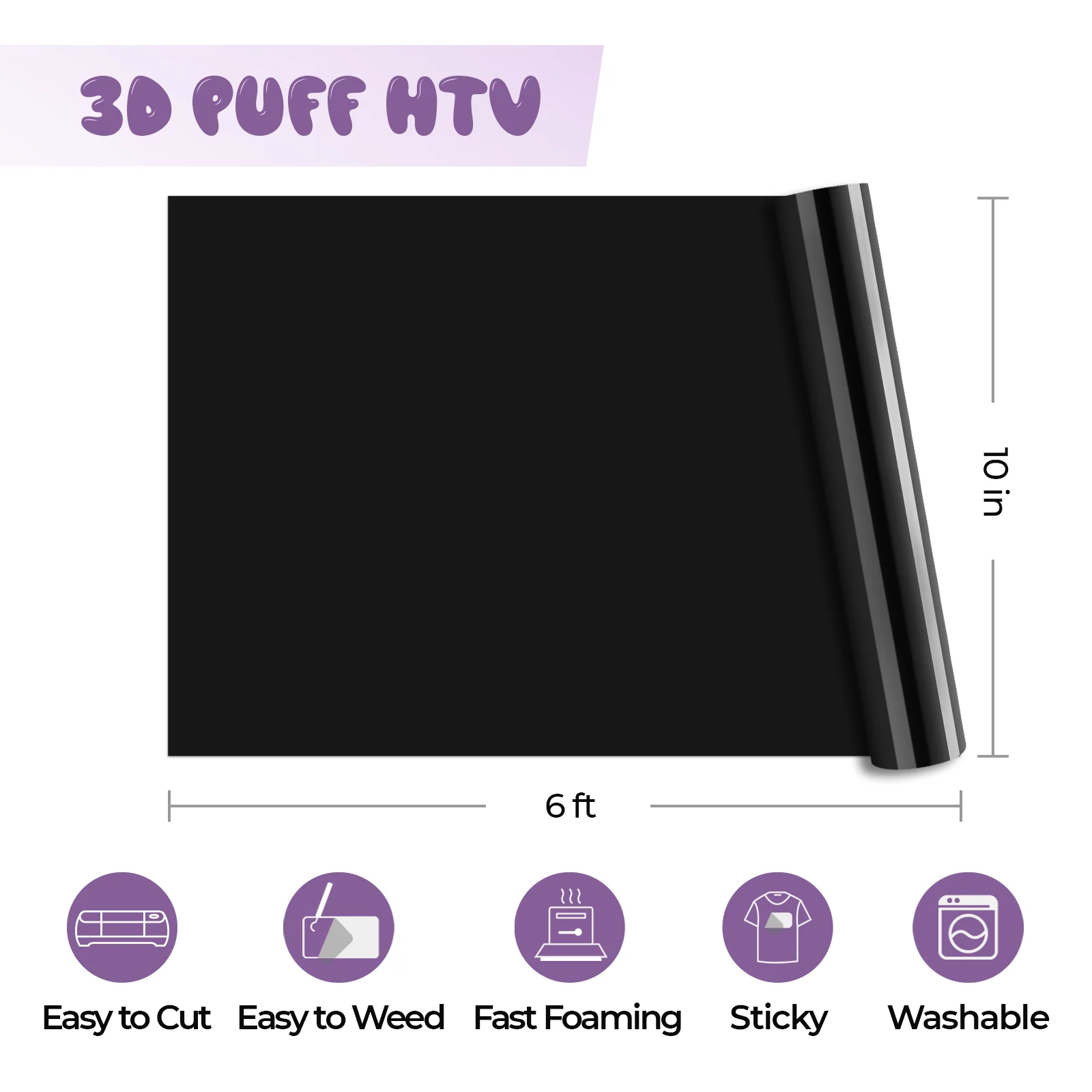 Black 3D Puff Vinyl Heat Transfer Vinyl Roll - Image 3