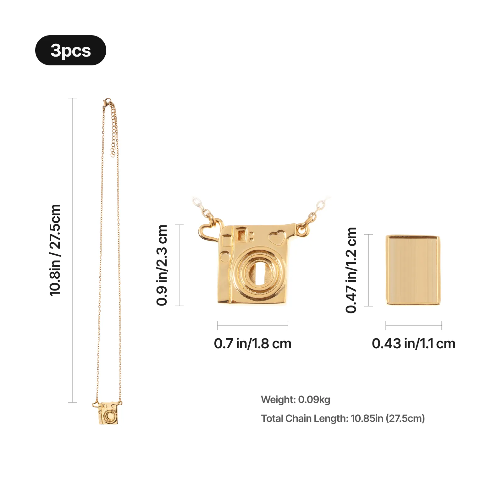 Brass Camera Photo Necklace (3pcs) - Image 3