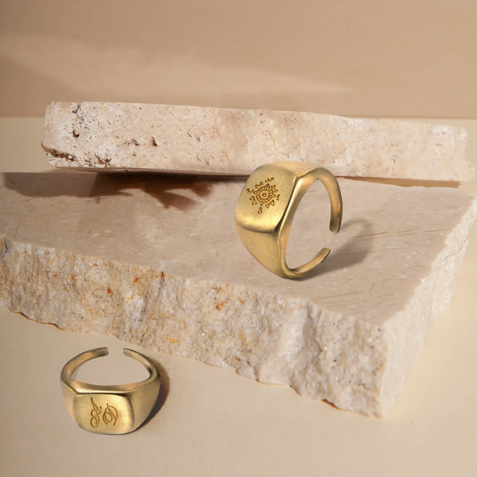 Brass Square Signet Rings (3pcs) - Image 2