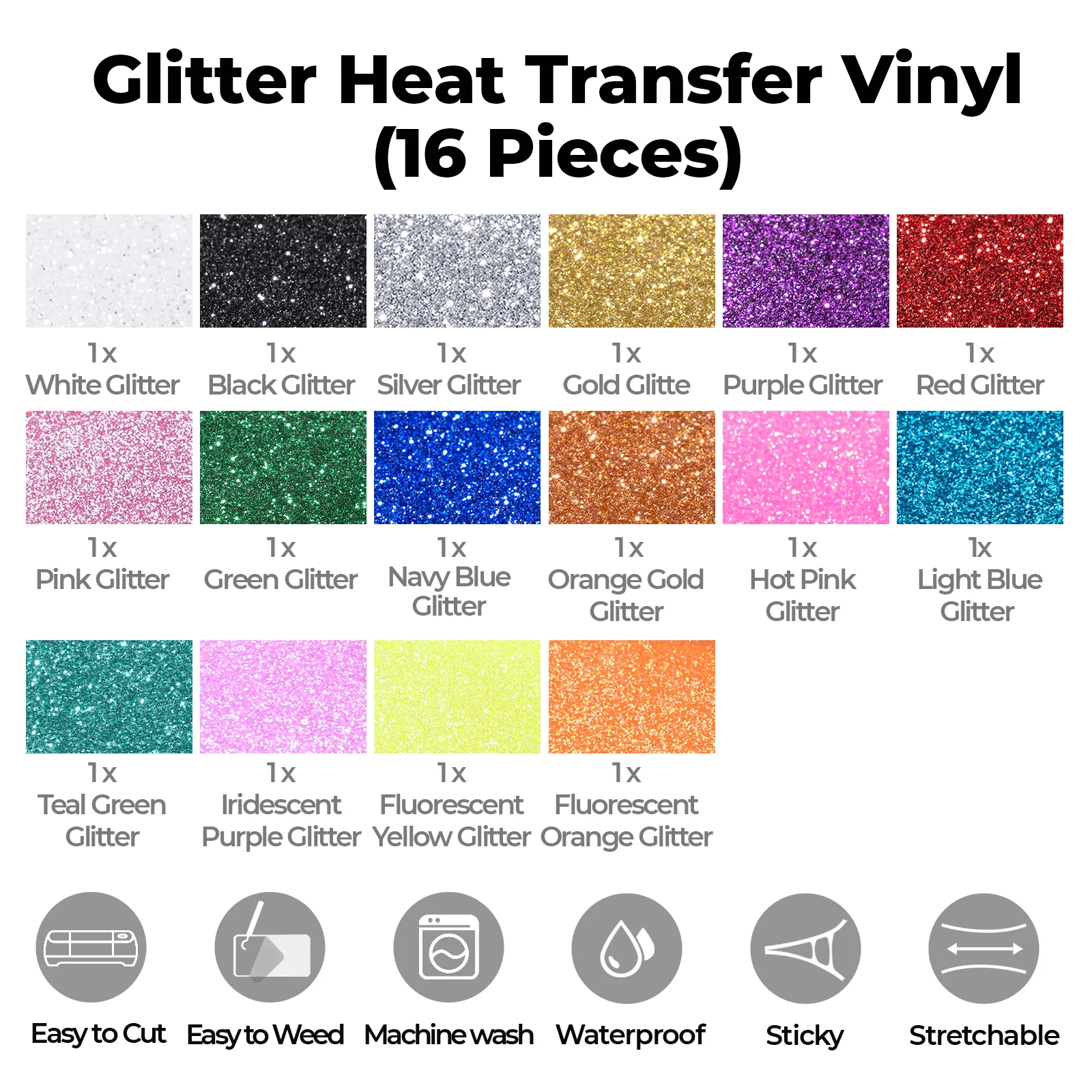Glitter Heat Transfer Vinyl (16pcs) - Image 4