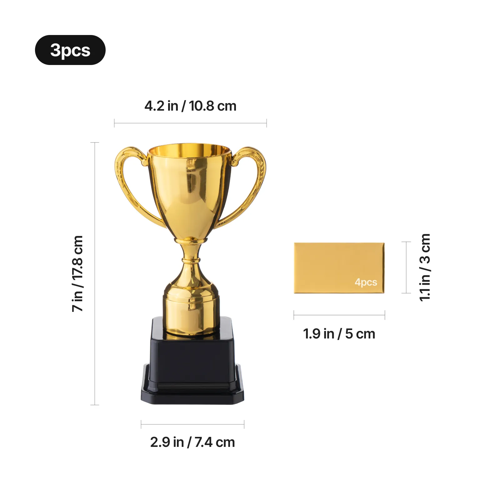 Gold Plastic Trophy Cup Set (3pcs) - Image 3