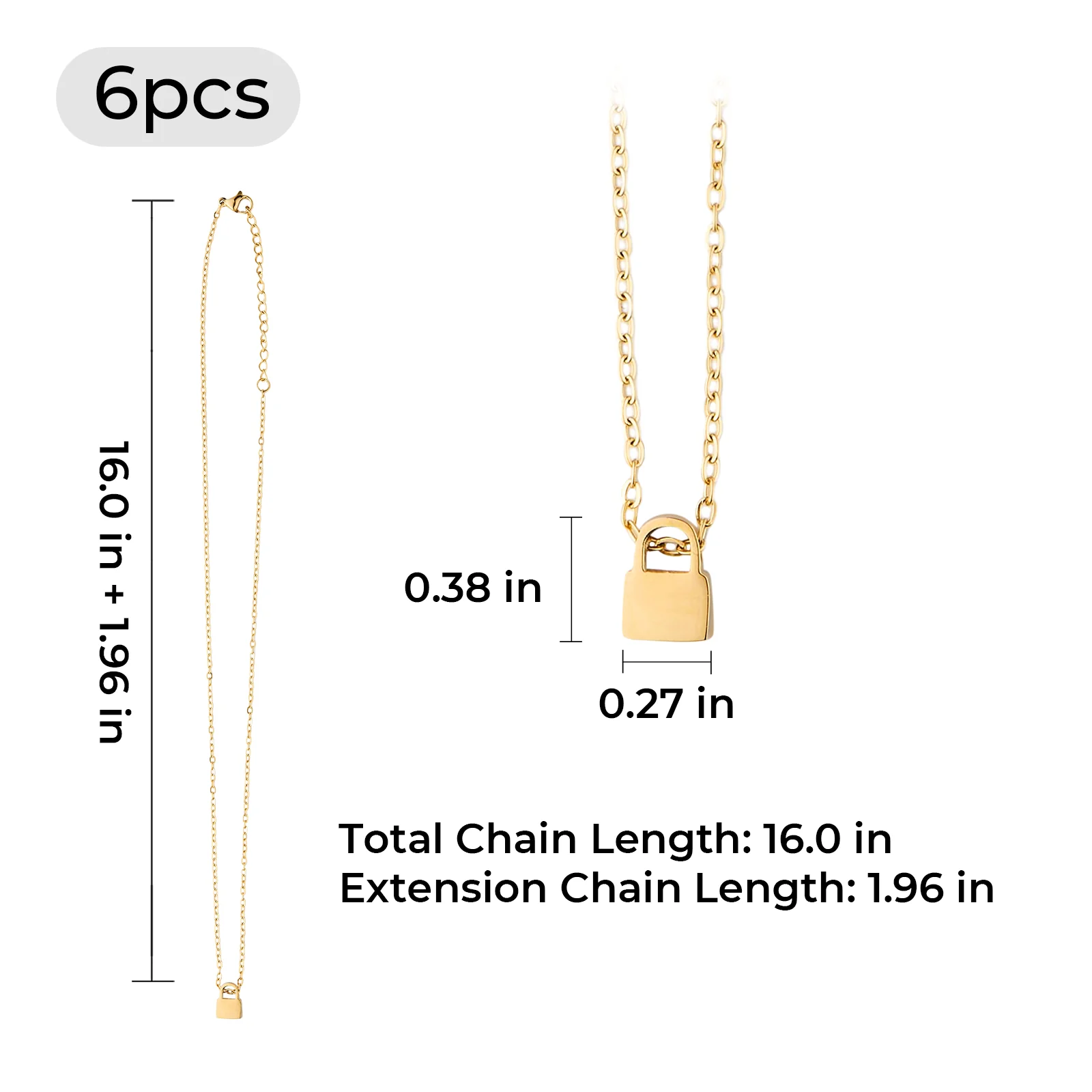 Gold Stainless Steel Lock Necklace (6pcs) - Image 3