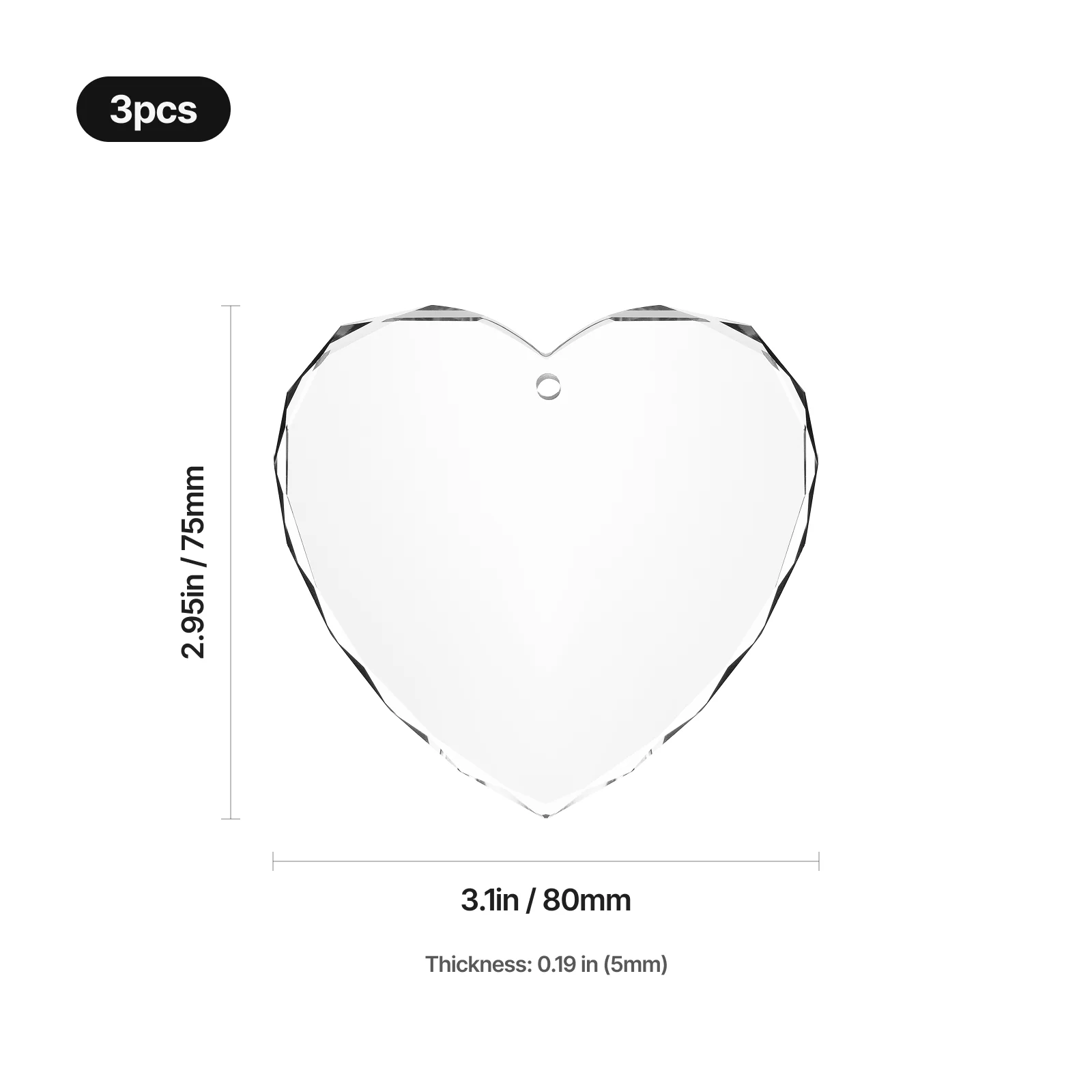 K5 Crystal Faceted Heart-Shaped Ornament (3pcs) - Image 3