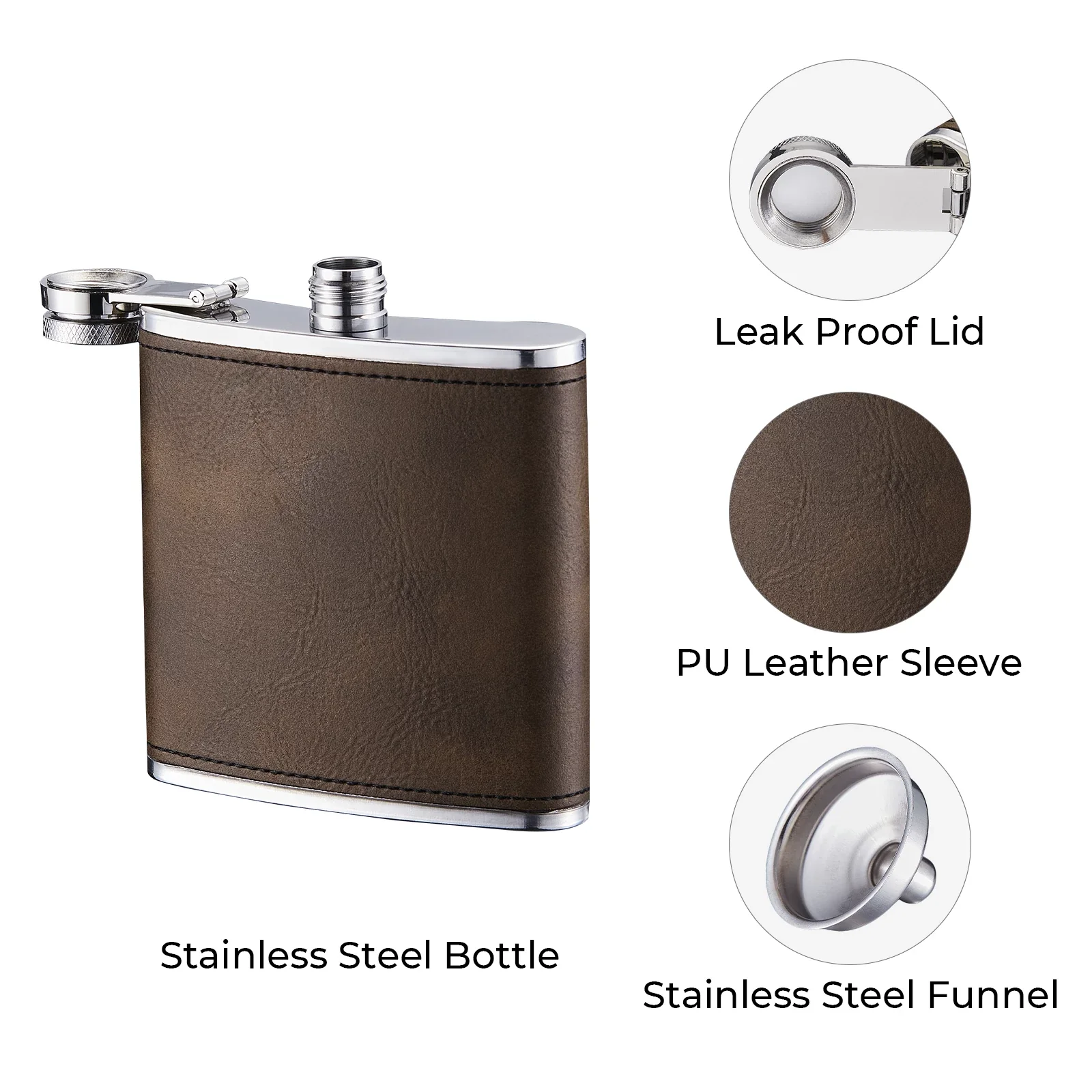Laserable PU Stainless Steel Hip Flask (6oz) - Image 4
