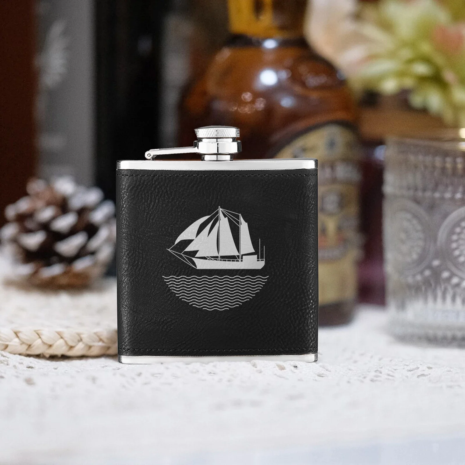 Laserable PU Stainless Steel Hip Flask (6oz) - Image 7