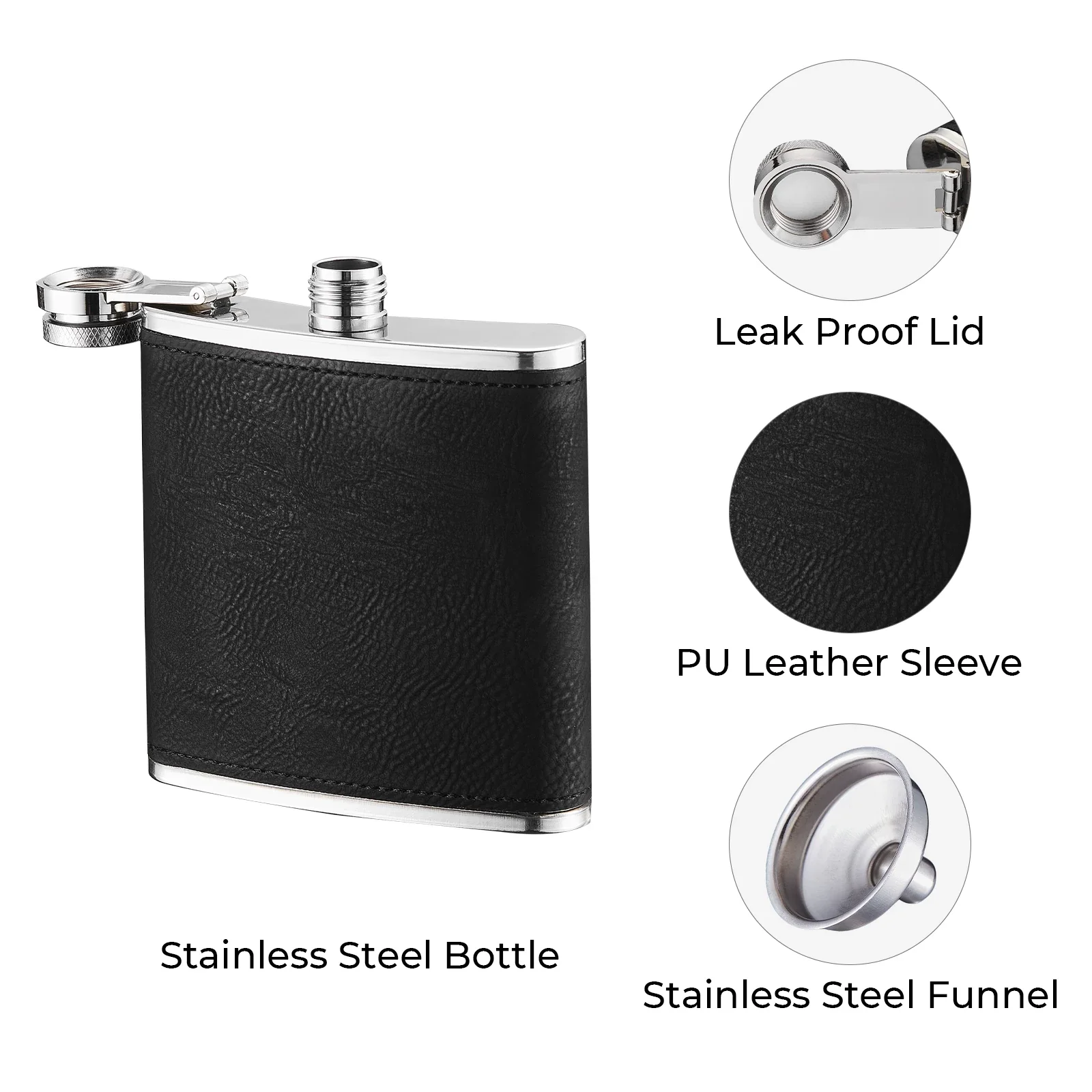 Laserable PU Stainless Steel Hip Flask (6oz) - Image 9