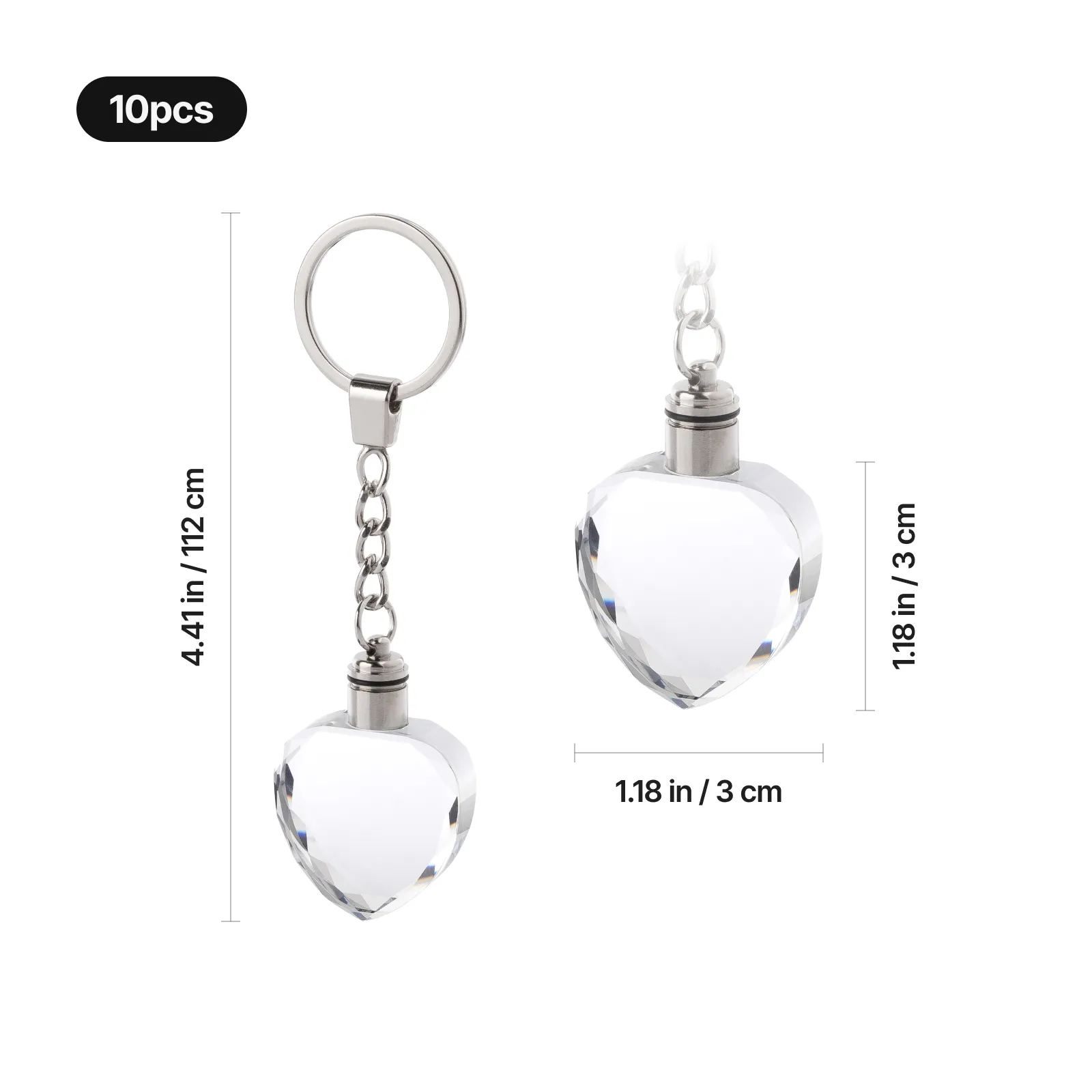 Multicolored LED Lights K5 Crystal Heart Keychain (10pcs) - Image 3
