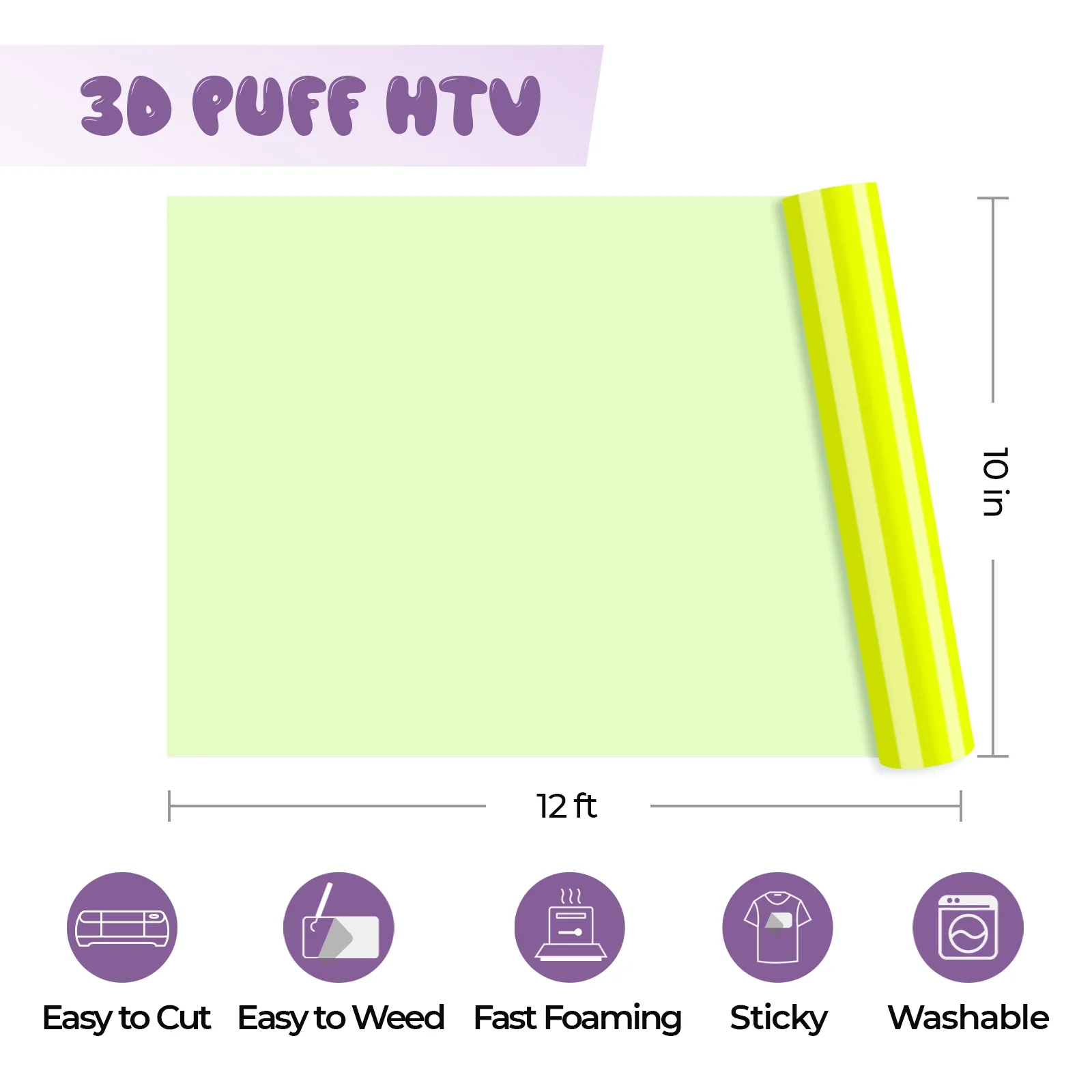 Neon Yellow 3D Puff Heat Transfer Vinyl Roll - Image 3