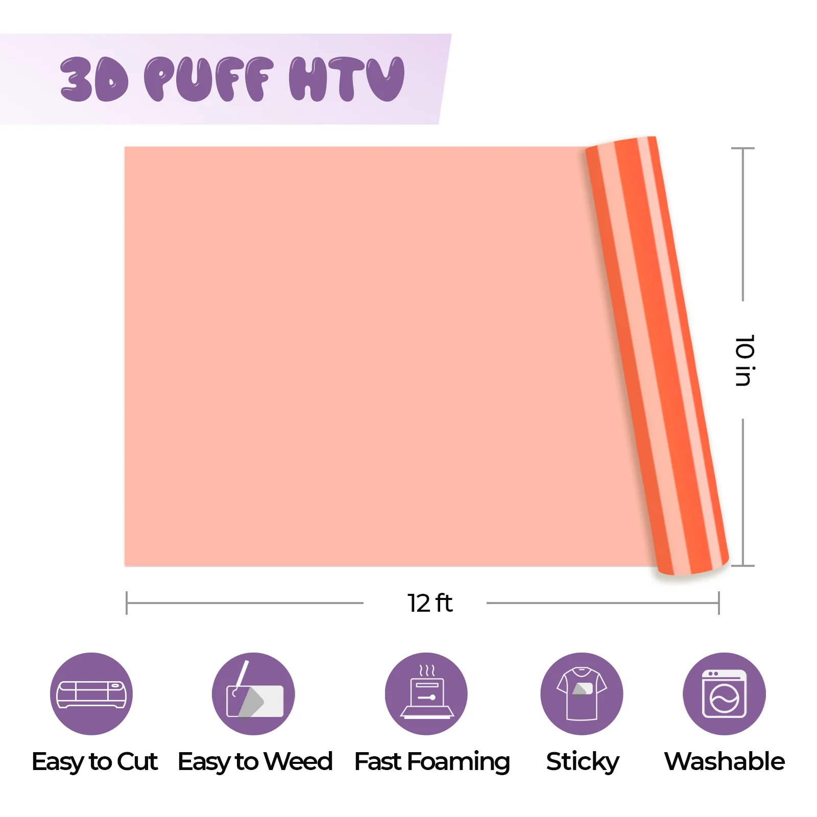 Orange 3D Puff Heat Transfer Vinyl Roll - Image 3
