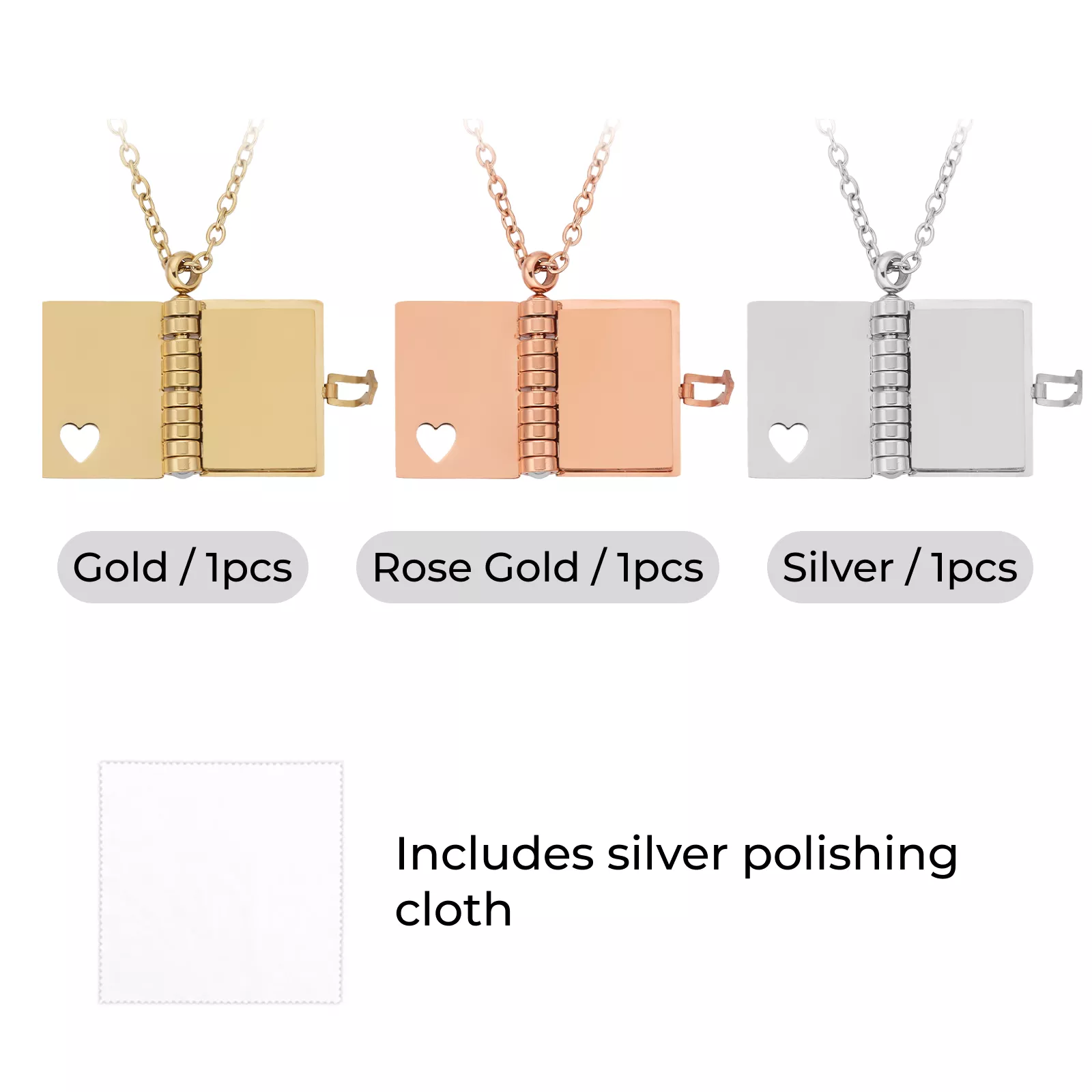 Stainless Steel Book Locket Necklace (3pcs) - Image 4