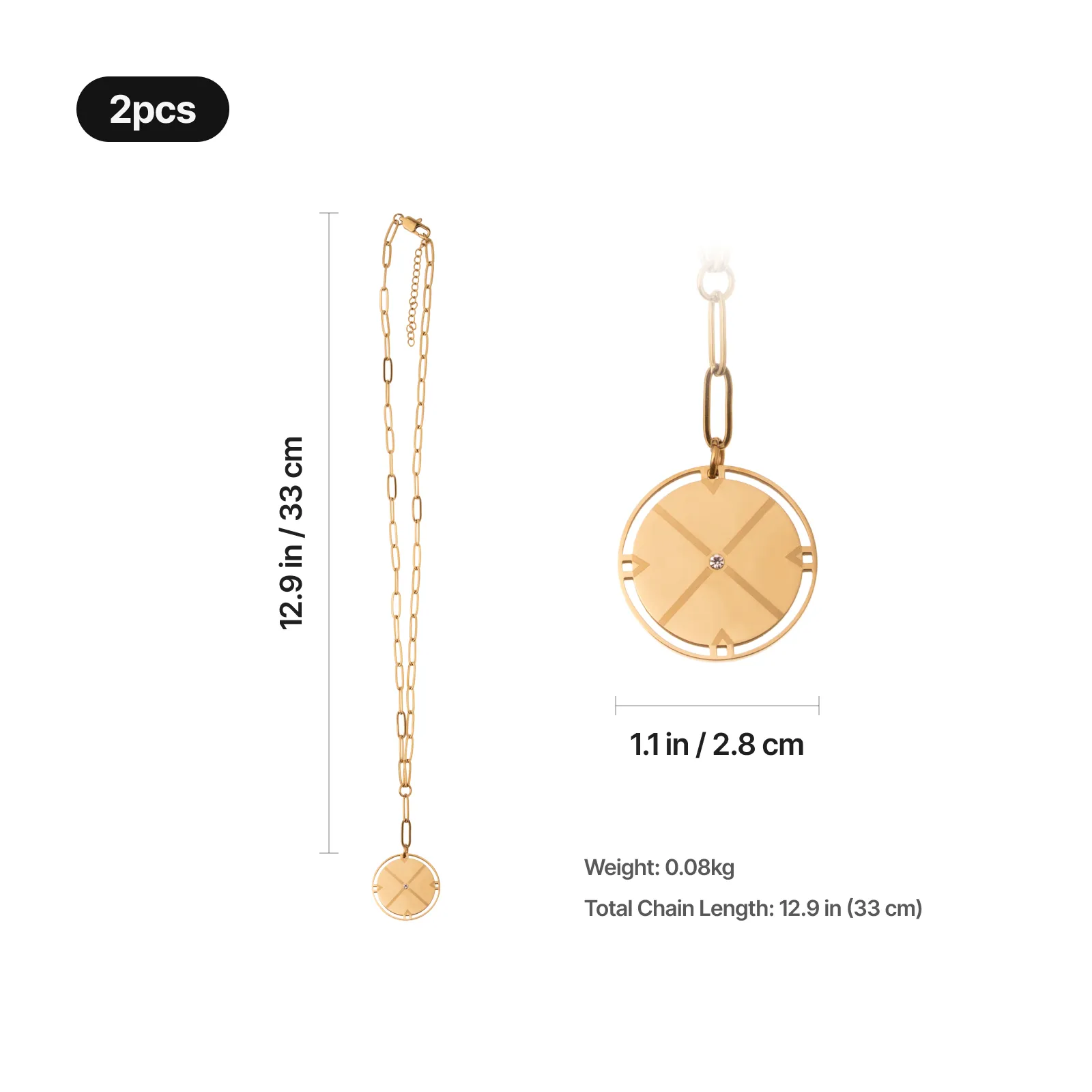 Stainless Steel Compass Necklace (2pcs) - Image 3