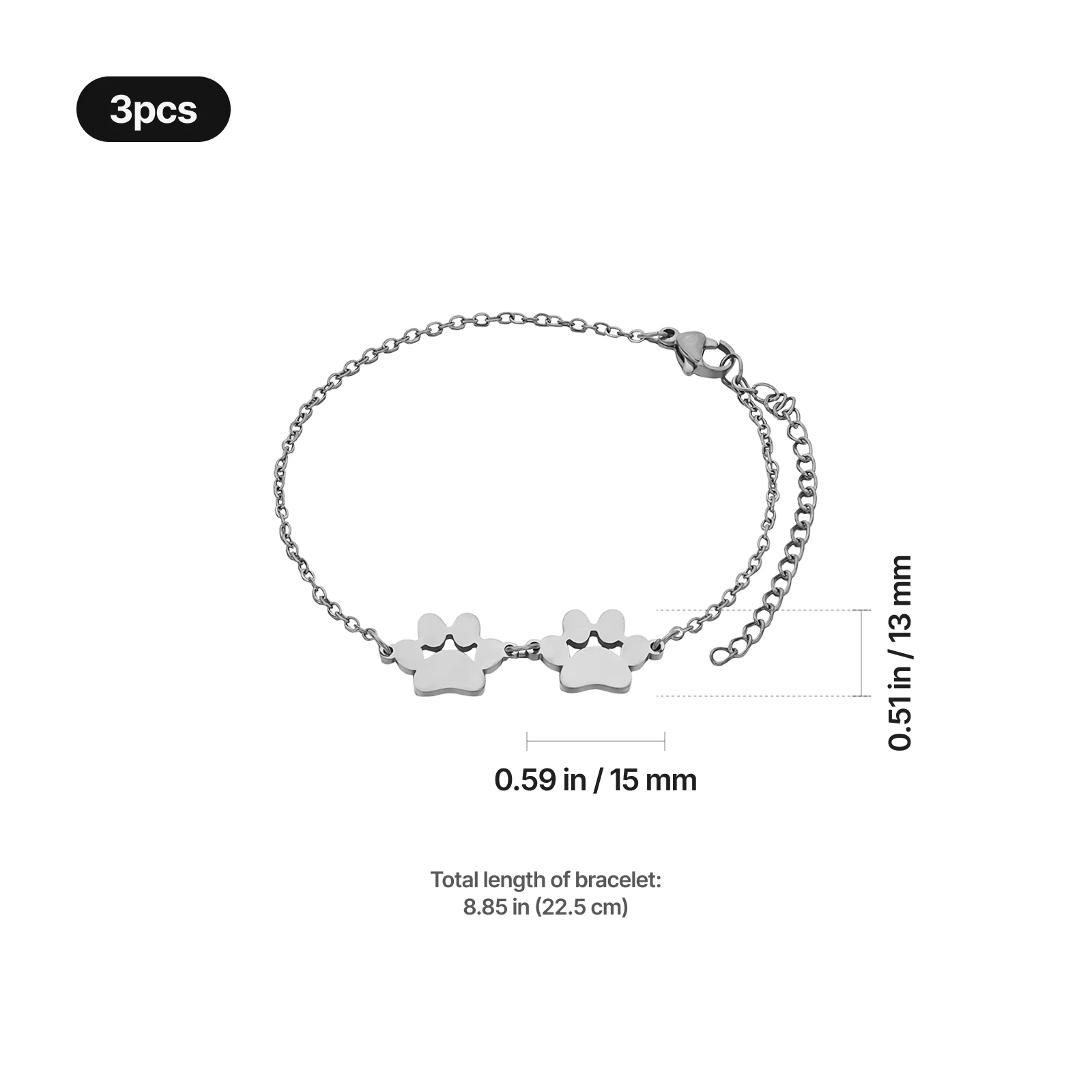 Stainless Steel Dog Paw Bracelet (3pcs) - Image 3