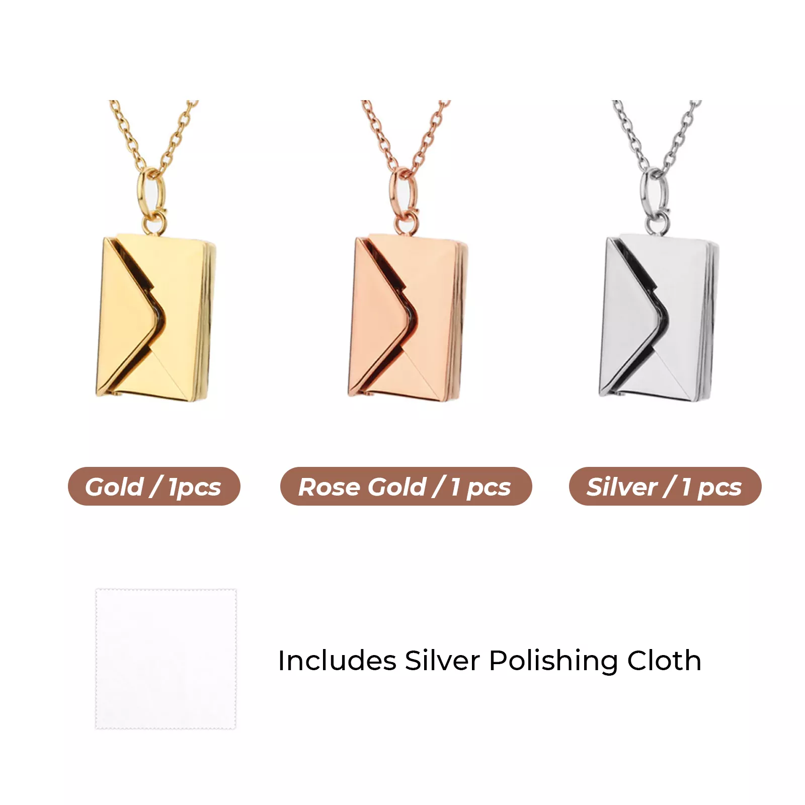 Stainless Steel Mixed Colors Envelope Necklace (3pcs) - Image 4