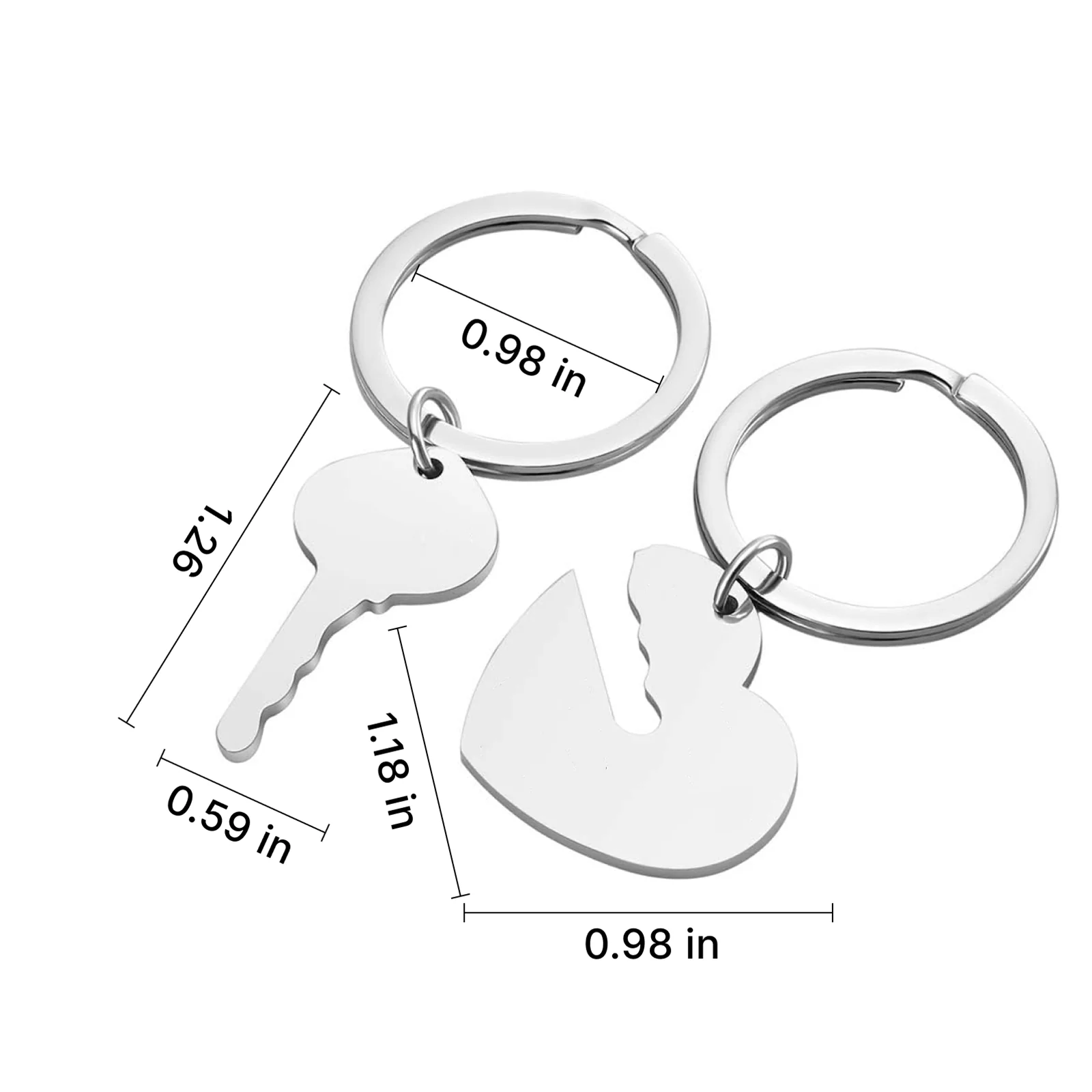 Stainless Steel Heart and Key Keychain Set (6pcs) - Image 3