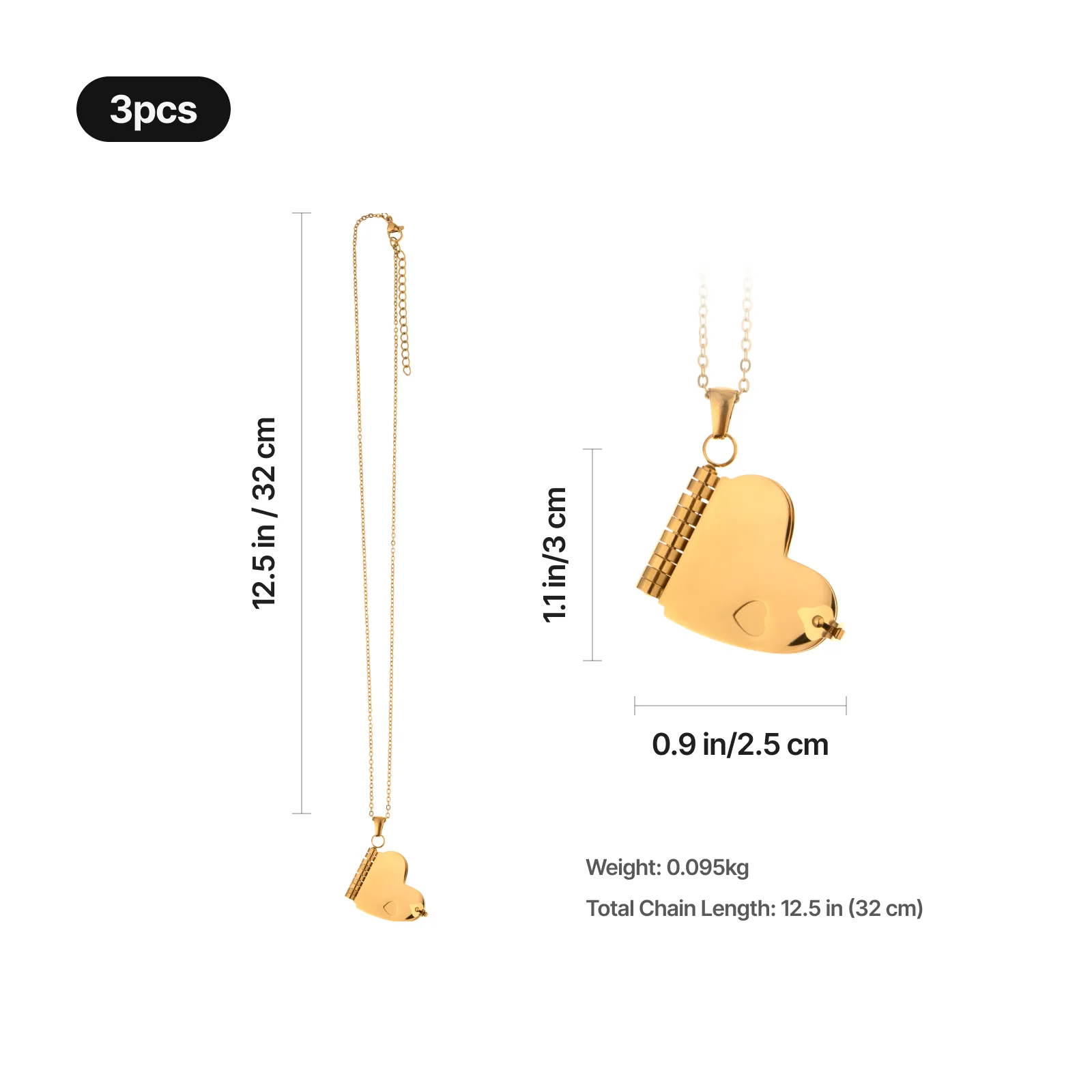 Stainless Steel Heart Book Locket Necklace (3pcs) - Image 3