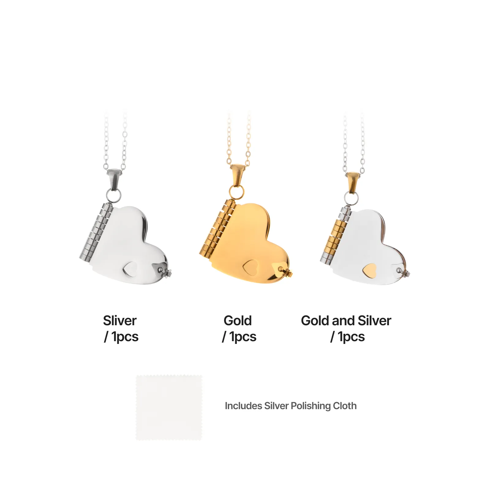Stainless Steel Heart Book Locket Necklace (3pcs) - Image 4
