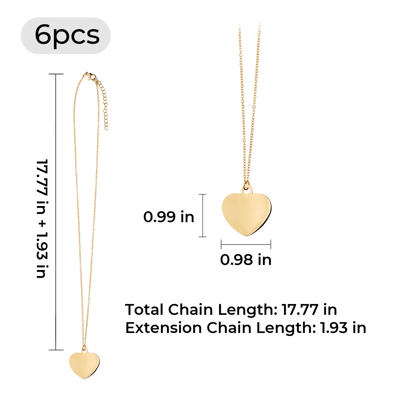 Stainless Steel Heart Necklace (6pcs) - Image 3