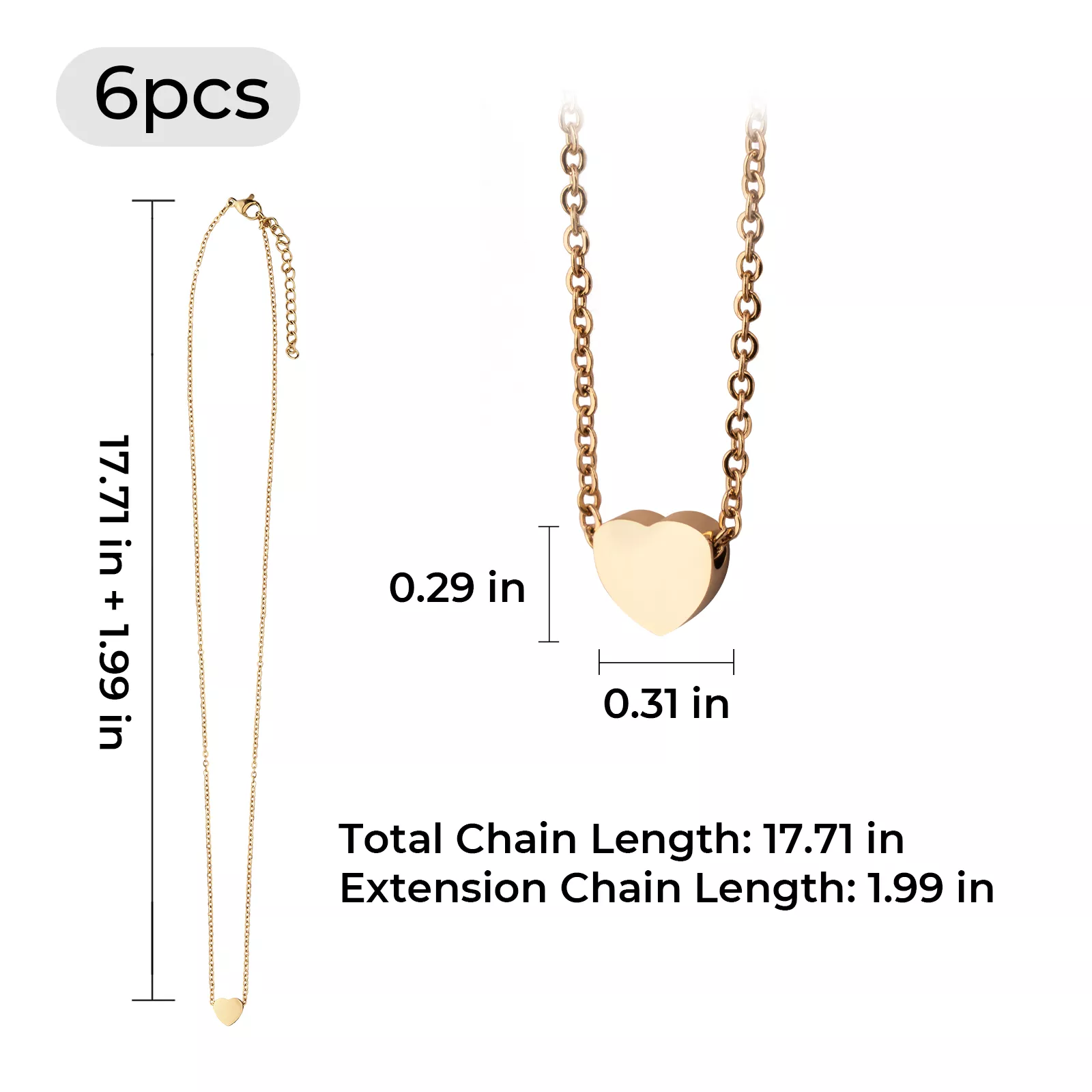 Stainless Steel Heart Necklace (6pcs) - Image 3