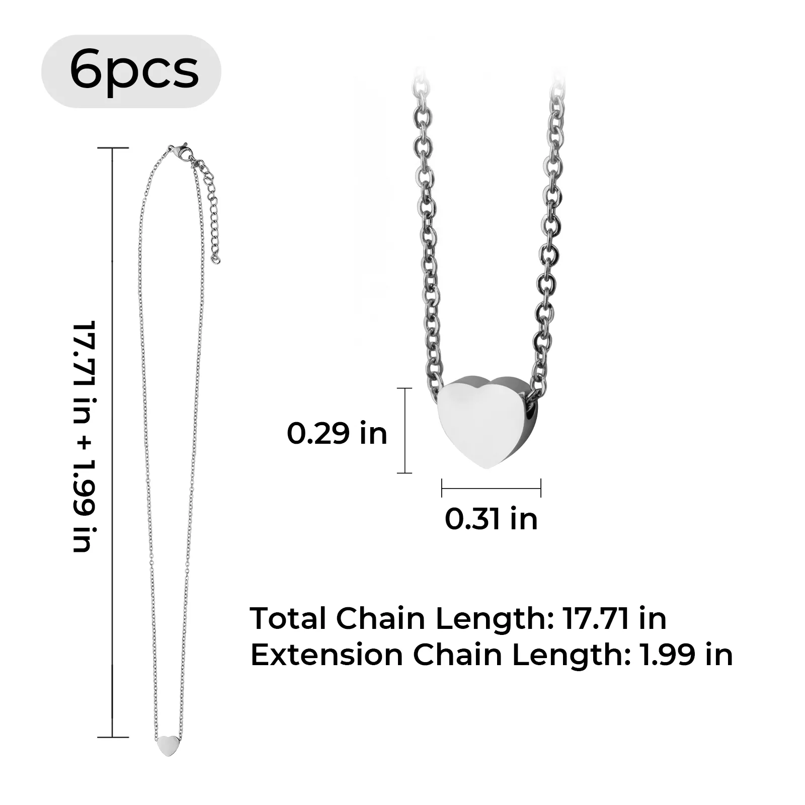 Stainless Steel Heart Necklace (6pcs) - Image 8
