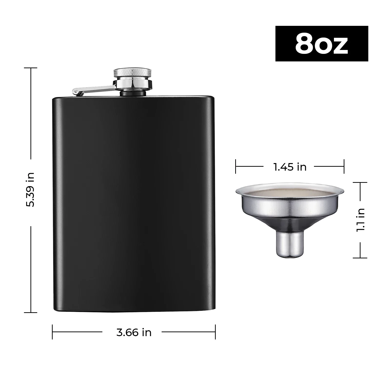 Stainless Steel Black Hip Flask (8oz) - Image 3