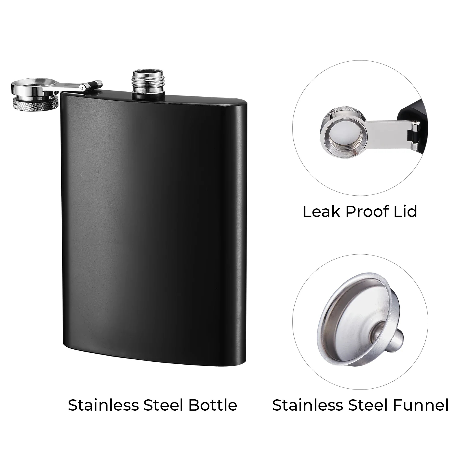 Stainless Steel Black Hip Flask (8oz) - Image 4