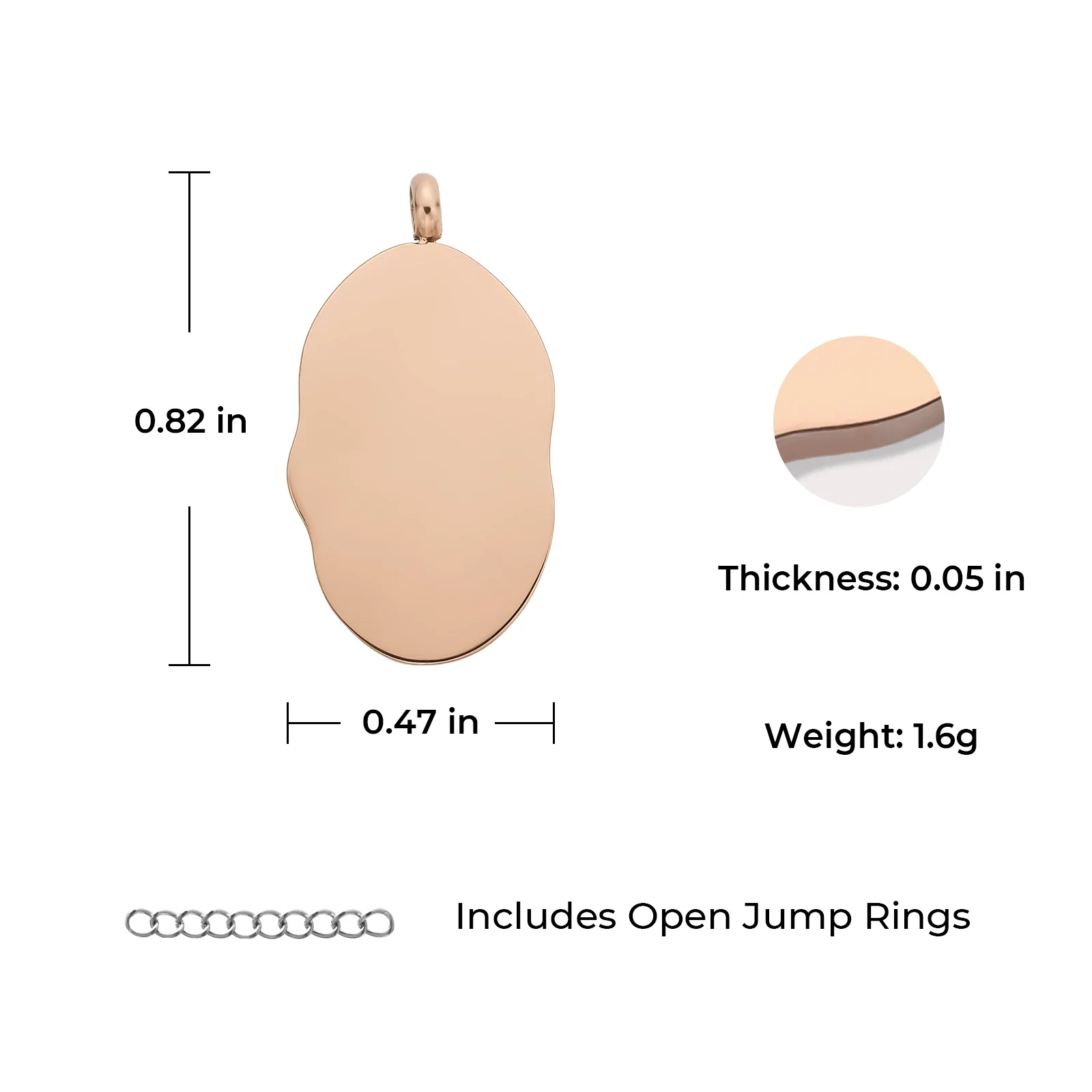 Stainless Steel Rose Gold Irregular Oval Pendant (10pcs) - Image 3