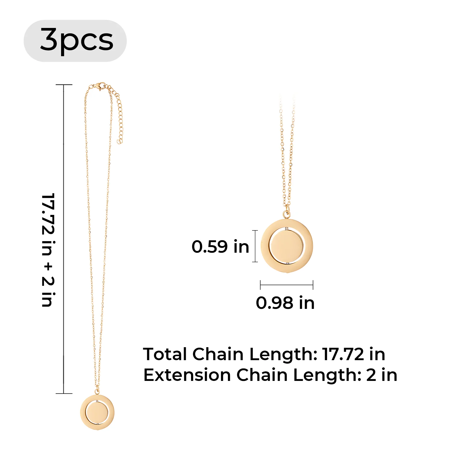 Stainless Steel Spinner Pendant Necklace (3pcs) - Image 3