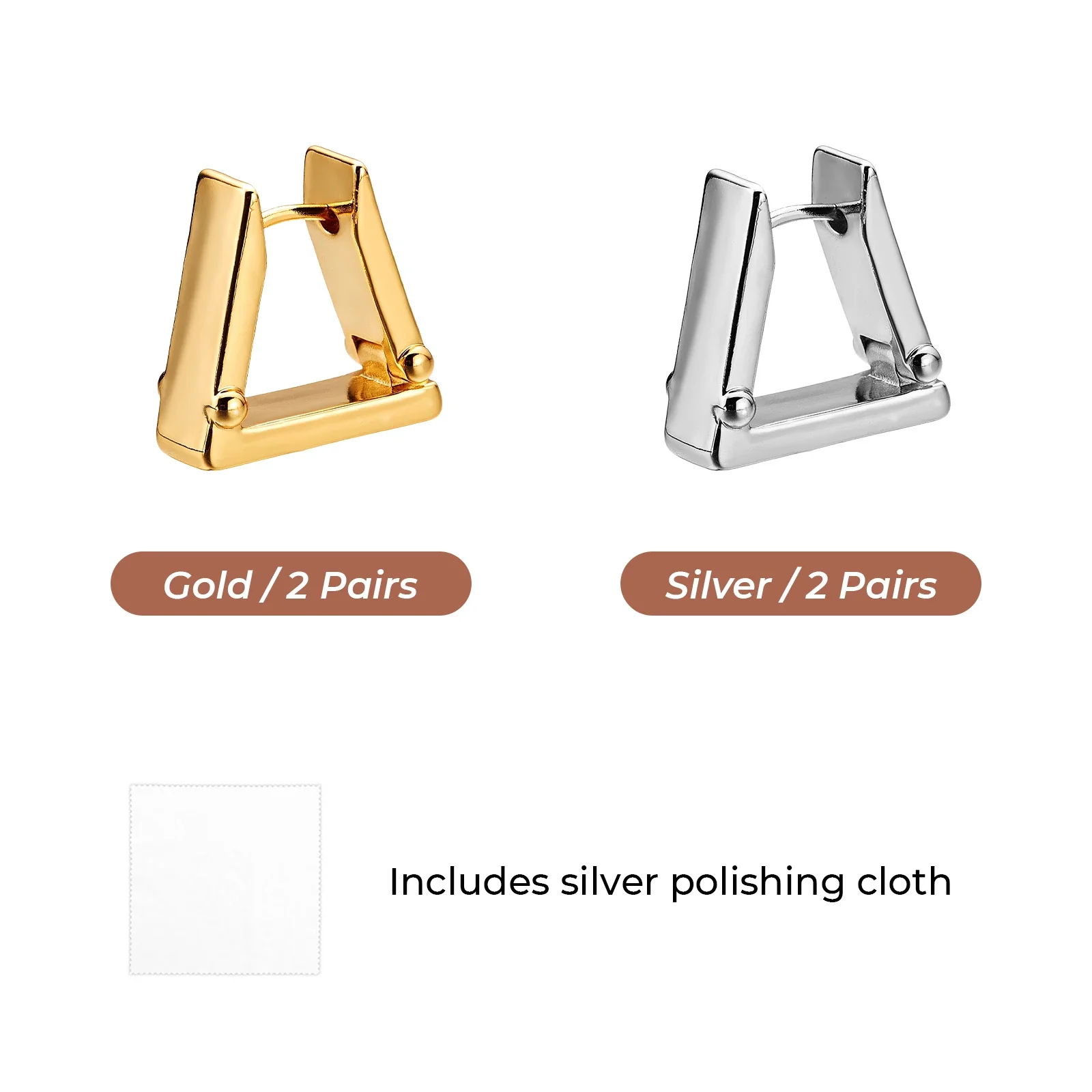 Stainless Steel Trapezoid Earrings (4 Pairs) - Image 3