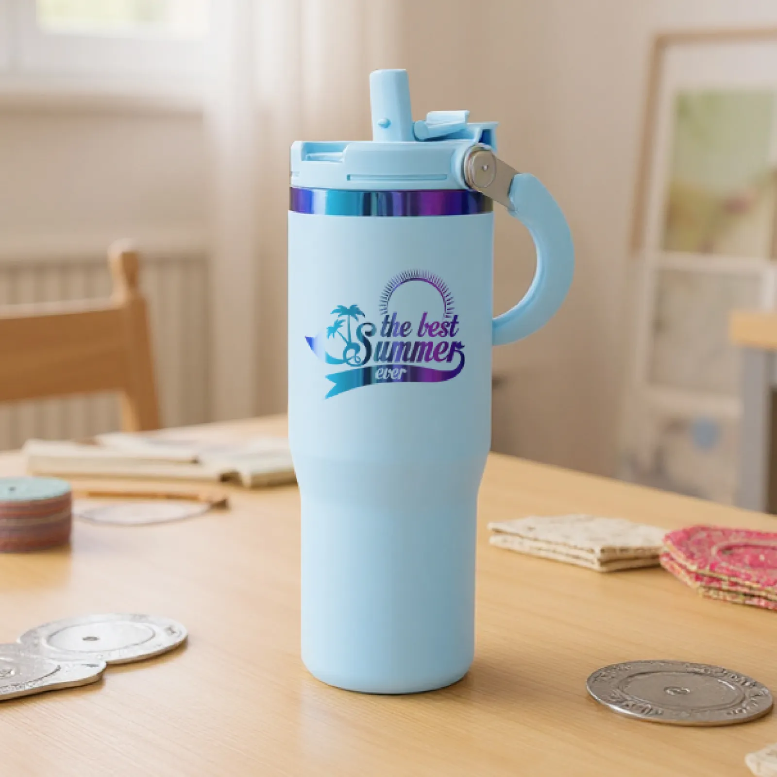 Stainless Steel Tumbler with Handle and Straw (30oz) - Image 11
