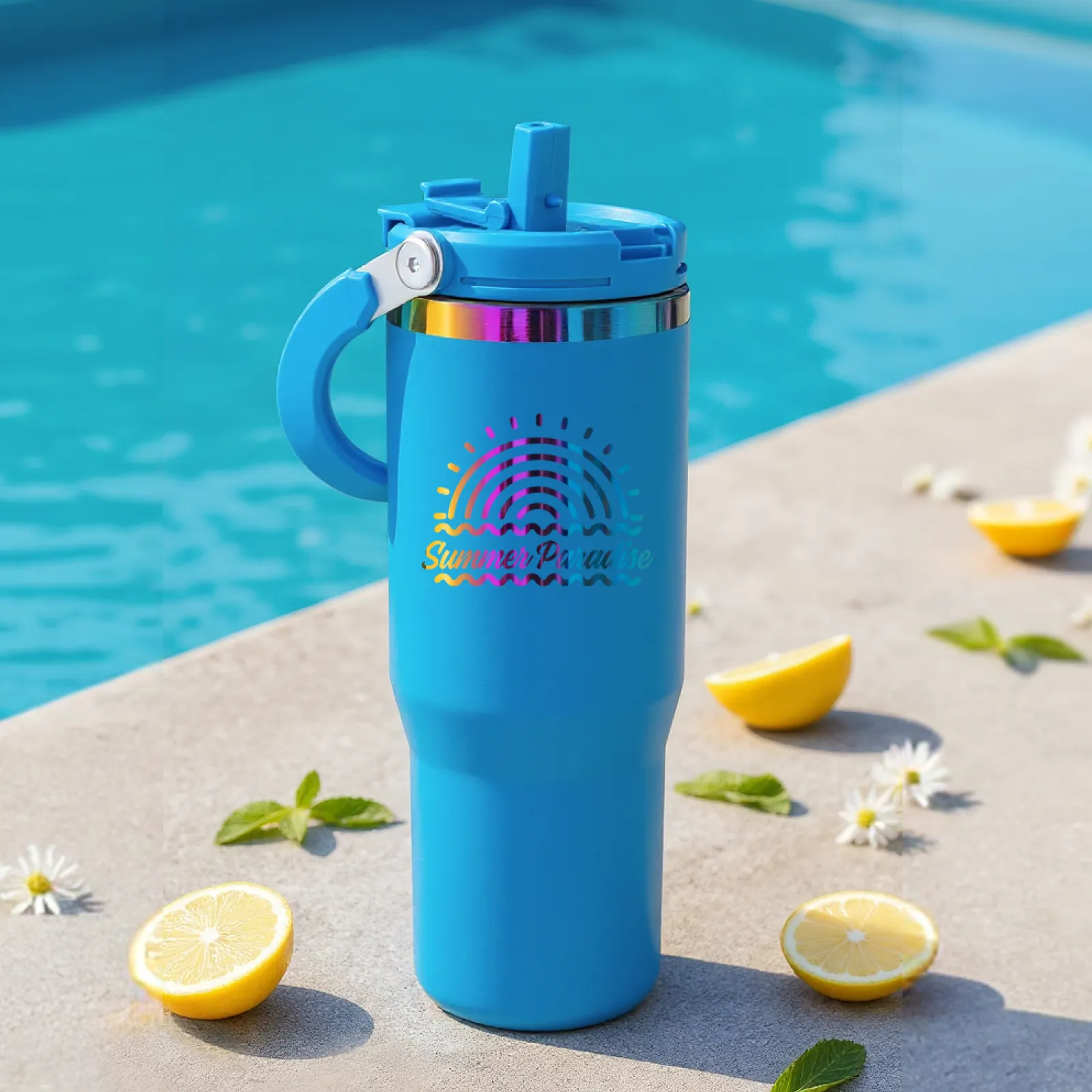 Stainless Steel Tumbler with Handle and Straw (30oz) - Image 13