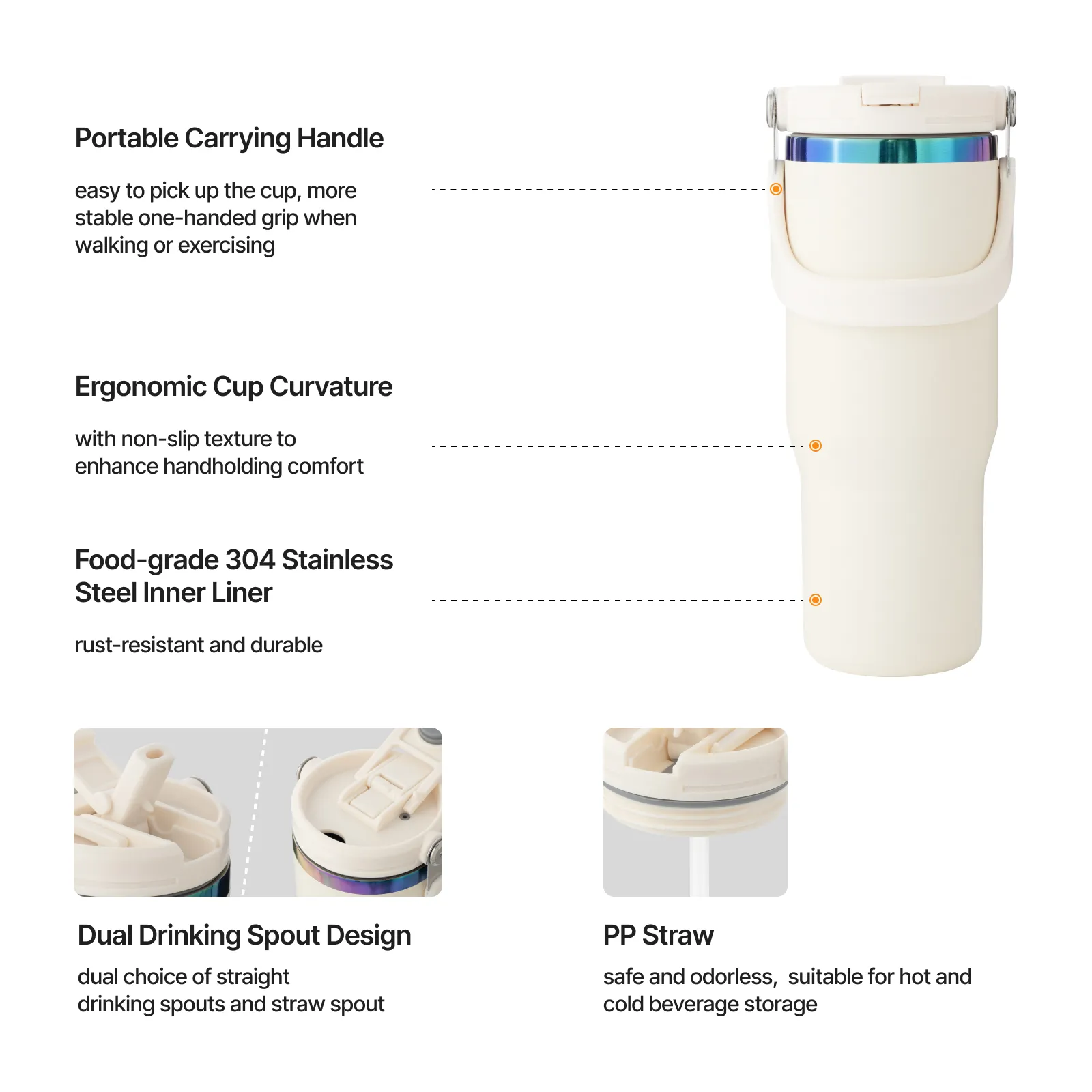 Stainless Steel Tumbler with Handle and Straw (30oz) - Image 6