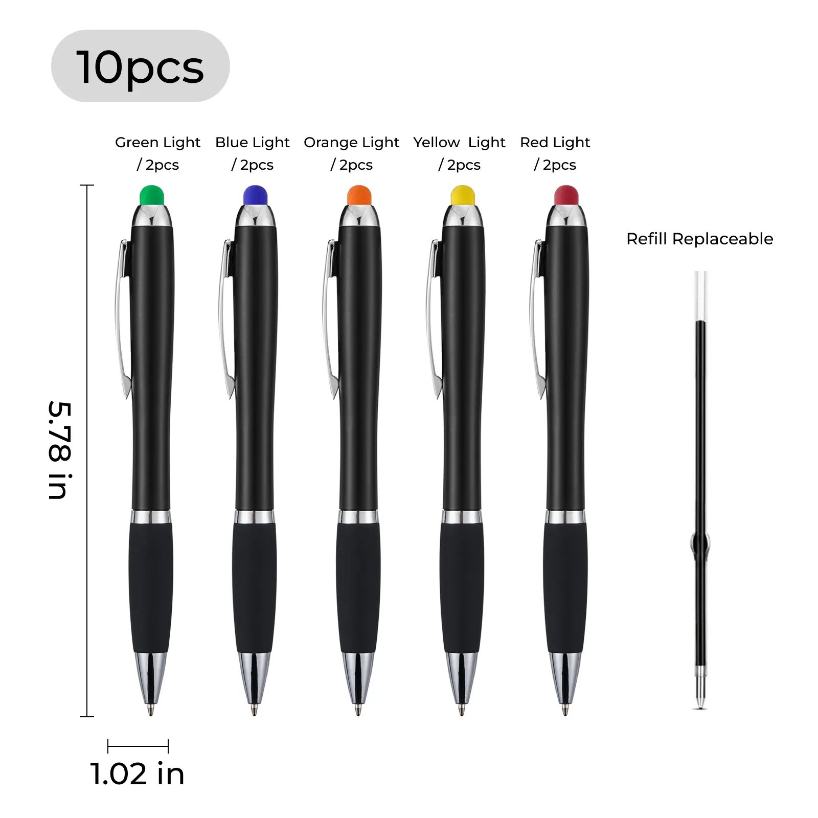 Stylus Ballpoint Pens with Multicolored LED Lights (10pcs) - Image 4