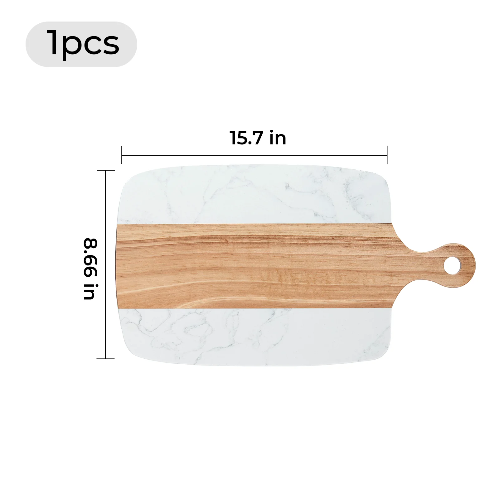 White Marble and Wood Cutting Board with Handle (1pcs) - Image 3