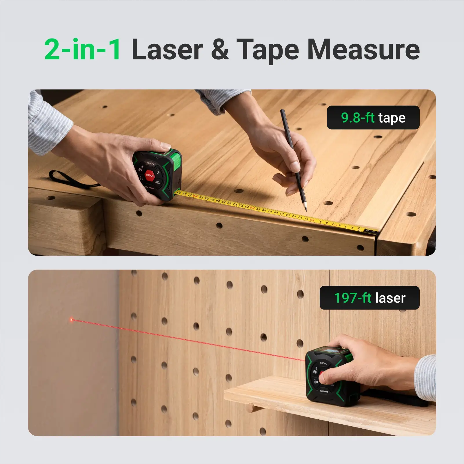 xCool 2-in-1 Digital Laser & Tape Measure, Handyman & Construction Tool - Image 3