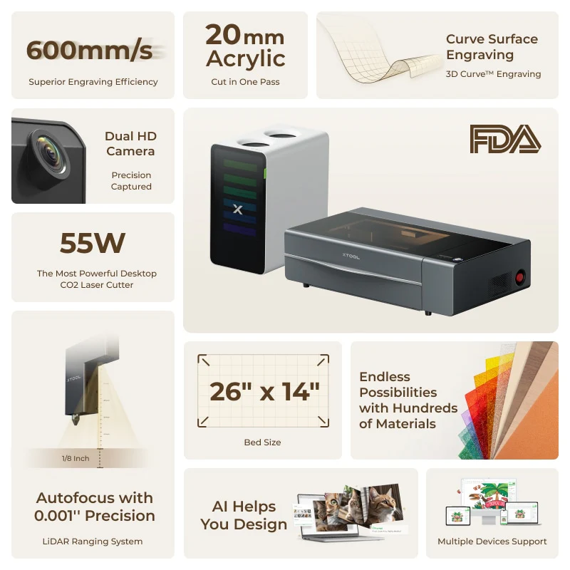 xTool P2S 55W Desktop CO2 Laser Cutter for Education - Image 3