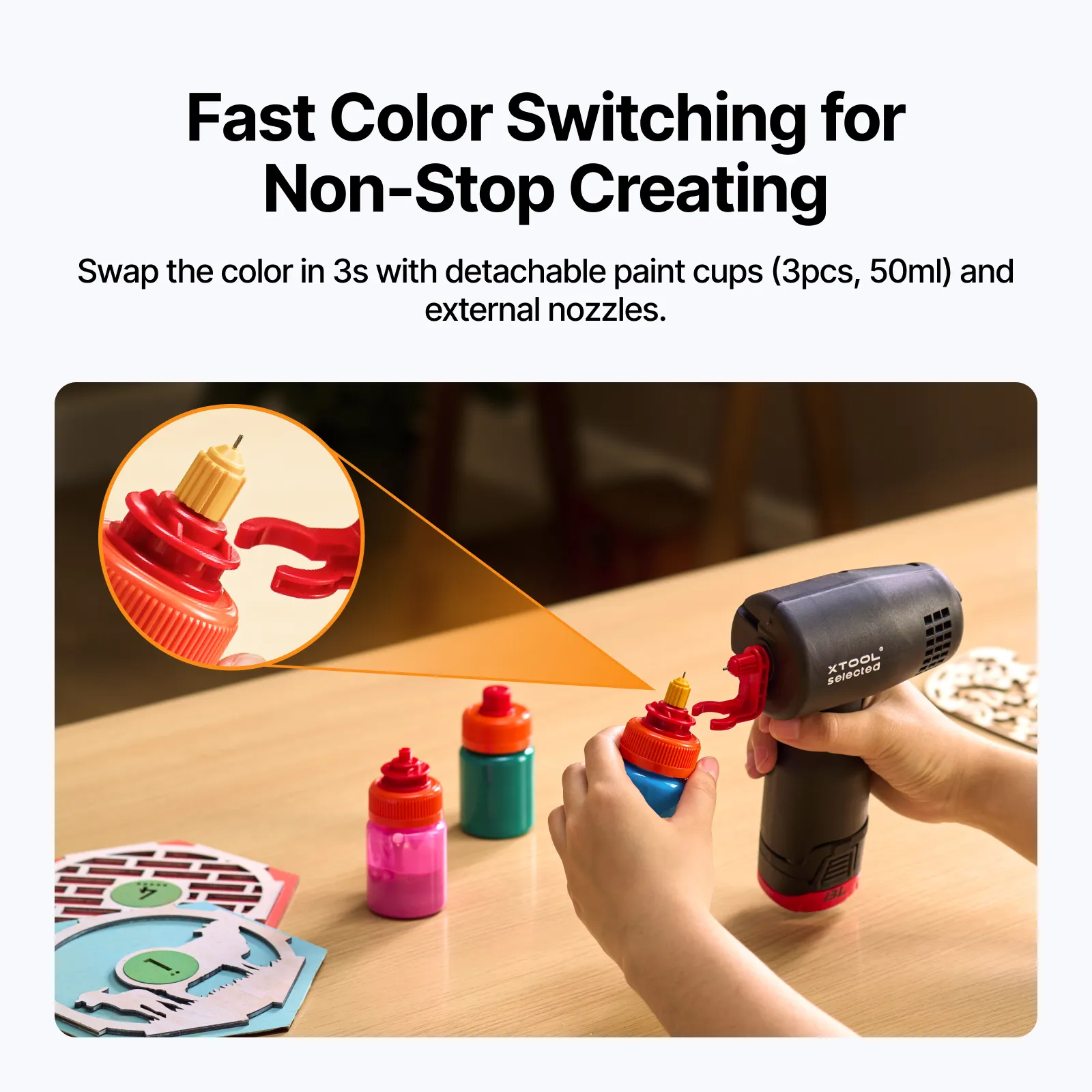 xTool Selected SnapSpray Airbrush Kit for Laser Crafters with Fast Color Switching - Image 3