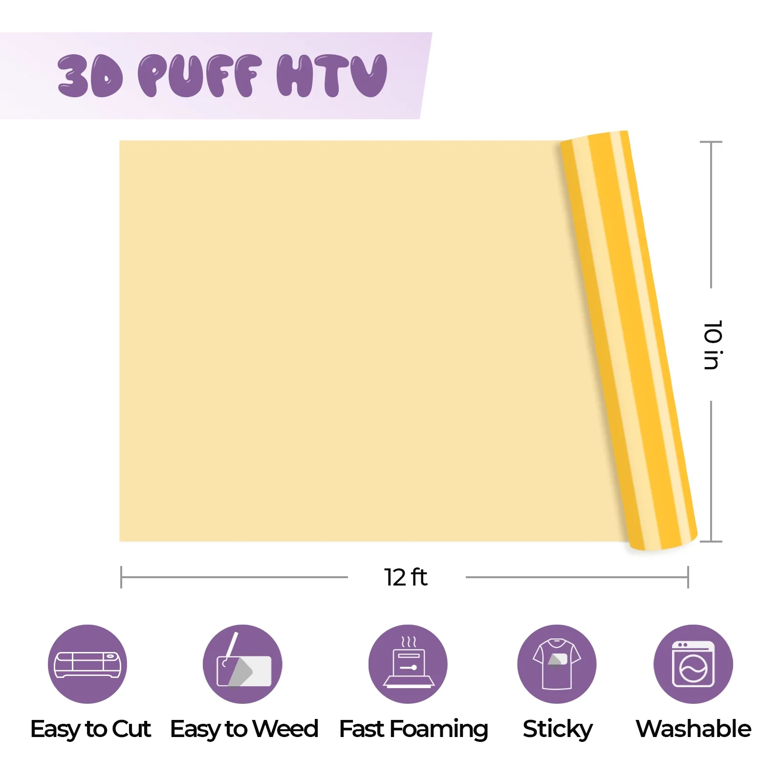 Yellow 3D Puff Heat Transfer Vinyl Roll - Image 3